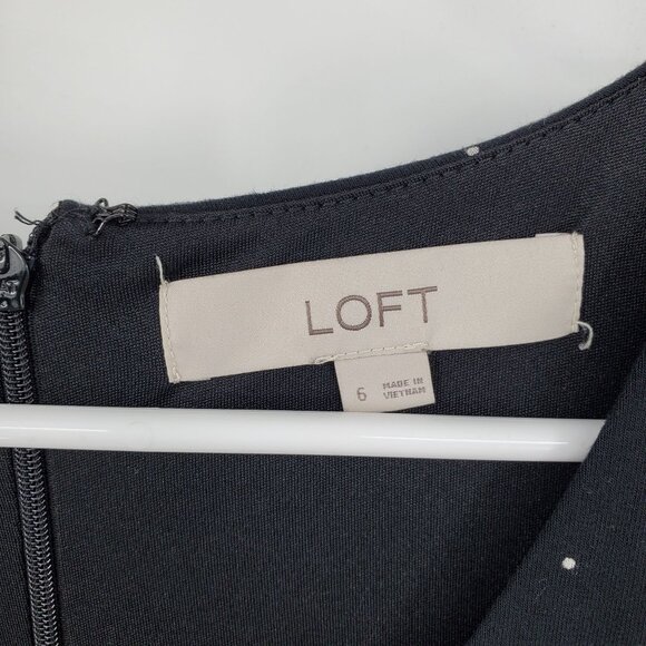 Loft Ann Taylor Black and White Polka Dot V Neck Knee Length Dress 6 - Picture 3 of 9